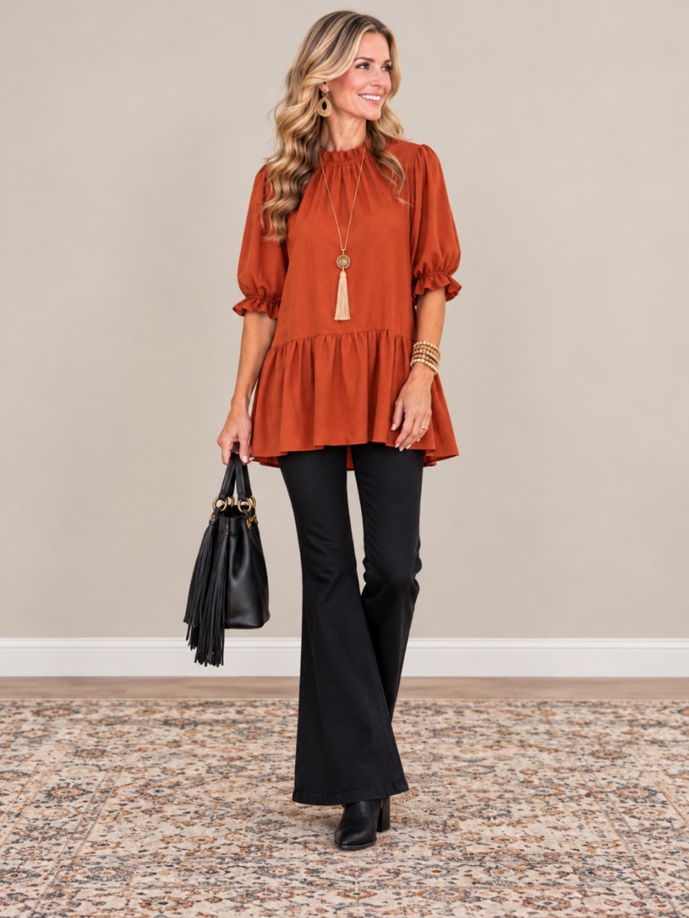 CHIC SOUL Orange Puffy Ruffled Sleeves & Collar Top Size: XL